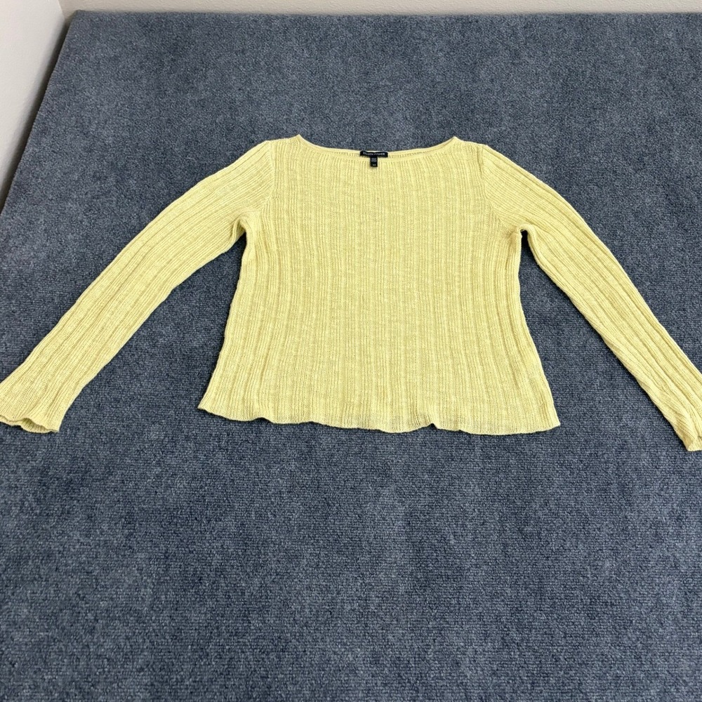 Eileen Fisher Yellow Organic Linen Cotton Ribbed Boat Neck Sweater Size SP